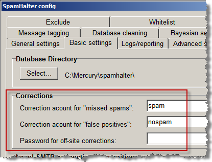 SpamHalter Basic Settings