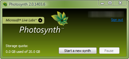 Photosynth - Start new synth dialog