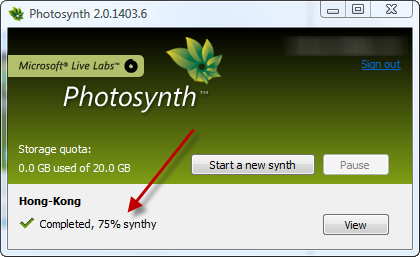 Photosynth - Synth completed dialog