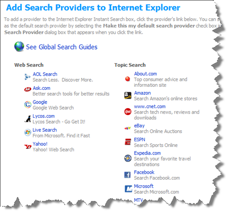 Add Search Providers to Internet Explorer