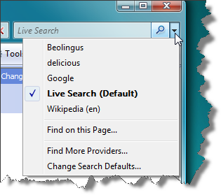 Search Providers Menu