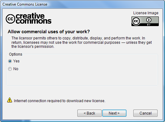 Allow commercial uses dialog