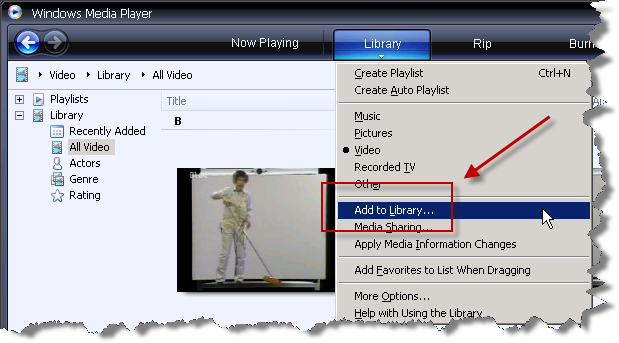 Windows Media Player 11 - Library Menu