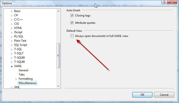 Open XAML always in XAML view in Visual Studio