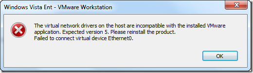 VMware Workstation Error Message