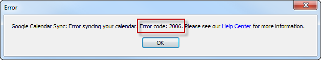 Google Calendar Sync Error 2006