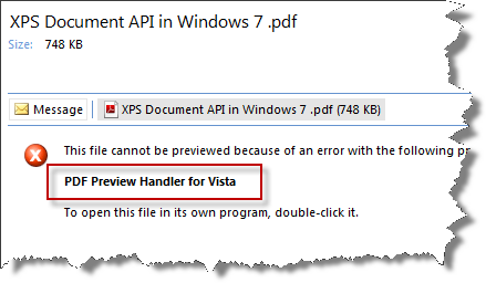 Outlook PDF Preview Handler for Vista