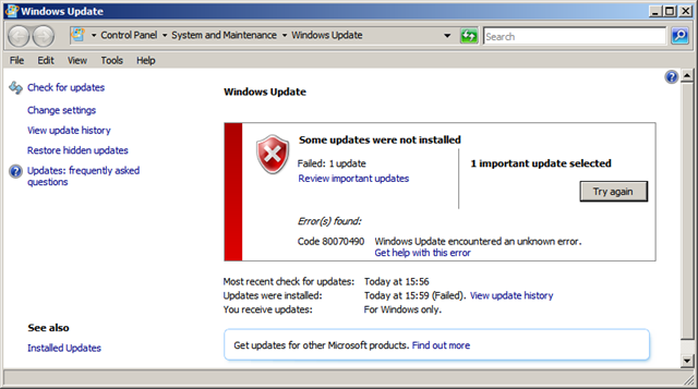 KB967723 important update was not installed
