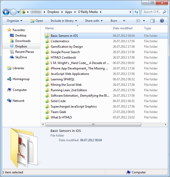 O'Reilly Media Folder in Dropbox