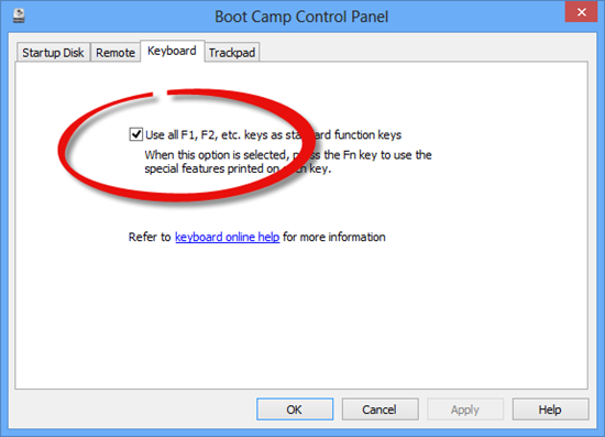 Boot Camp Control Panel