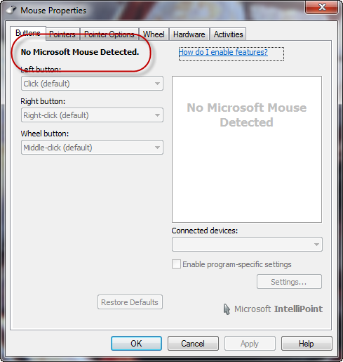 No Microsoft Mouse Detected