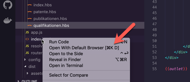 Visual Studio Code open-in-browser Extension