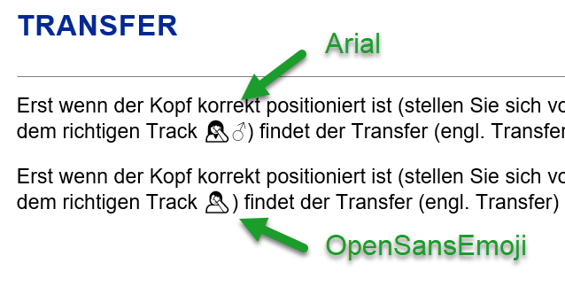 Example of OpenSansEmoji vs Arial